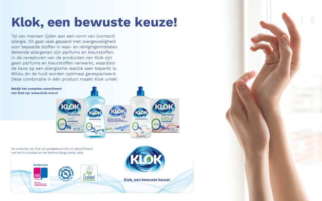 In editie 2 van het Nederlands Tijdschrift voor Allergie, Astma & Klinische Immunologie verschijnt een mooie advertentie van Klok.